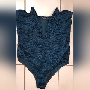 Out From Under Textured Velvet Bodysuit – Deep Teal (S/P)